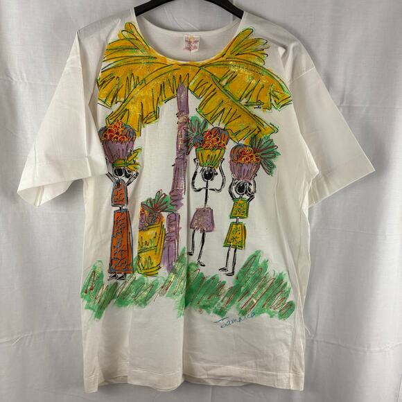 Vintage Golden Swan Hand Painted Jamaica Graphic T-Shirt Single Stitch XL Artsy - Picture 1 of 8